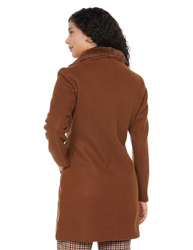 Image of Qube By Fort Collins Women's Semi-Long Tweed Coat with Knitted Finish - Elegant Winter Outerwear for Casual and Formal Looks