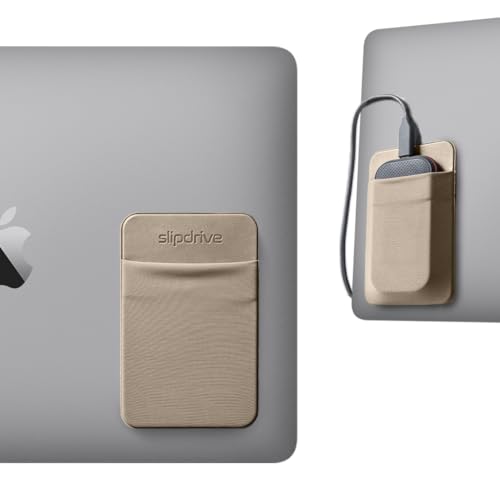 Slipdrive - Portable Hard Drive Sleeve for Laptop - SSD Solid State Drive - Reusable Adhesive - 5” x 3.2” Stick on External Hard Drive Carrying Case - Travel Pocket Pouch (Small, Sand Stone)
