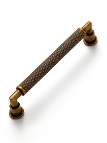 JIASENBAO 10 Pack Antique Brass Cabinet Pulls 5 Hole Center Knurled Vintage Drawer Pulls Bathroom Dresser Handles Hardware Bar Zinc Alloy