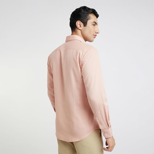 Image of Raymond Men Slim Fit Solid Pattern Linen Cotton Blend Regular Collar Full Sleeve Casual Shirt