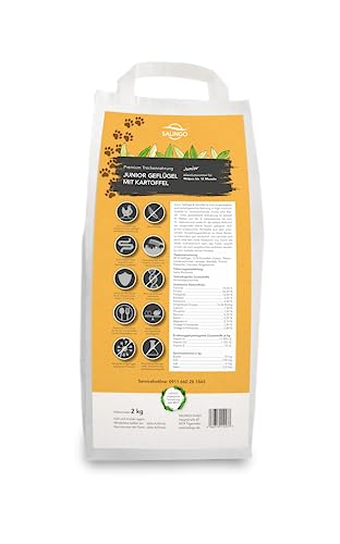 SALiNGO Hundefutter Trockenfutter Junior für Welpen und Junge Hunde, Geflügel mit Kartoffel, getreidefrei, ohne künstliche Zusatzstoffe (2kg)
