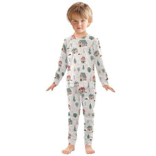 Pajama Sets Long Sleeve Winter Houses Trees Snow Scene Soft Comfy Sleepwear 2 Piece PJS 3-8T2