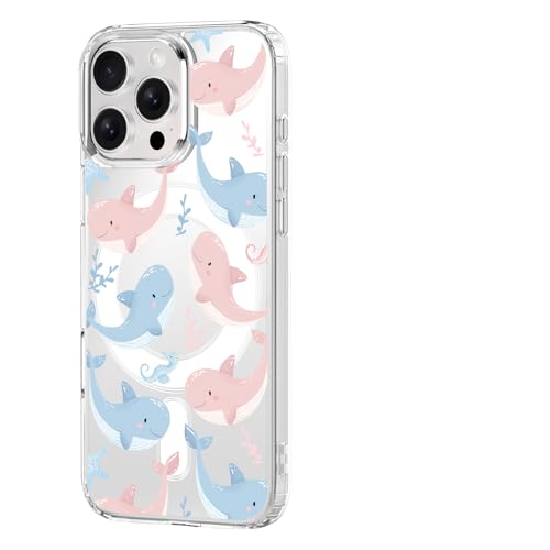 Coque iPhone 15 Plus aimantée motif baleines roses et bleues idée cadeau femme