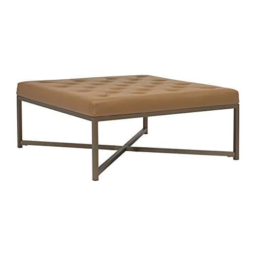 Studio Designs Home Camber Modern Large Cocktail Tufted Square Ottoman with Metal Frame and Blended Leather
