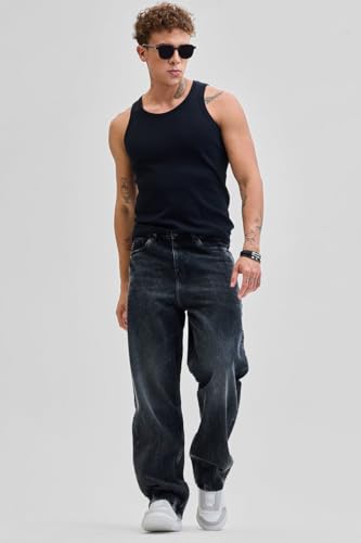 Image of SNITCH Charcoal Grey Plain Loose Fit Jeans