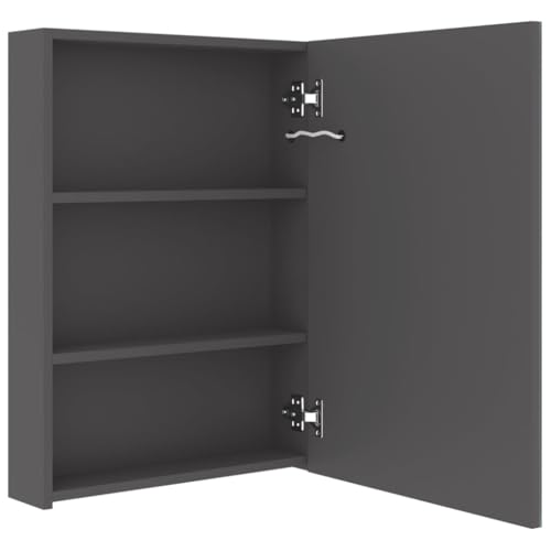 Miroir et éclairage LED intégré sur armoire murale grise gain de place