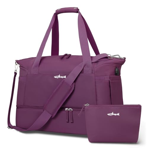 ETRONIK Gym Bag for Women, Personal Item Travel Bag with Shoes Compartment, Weekender Overnight Duffel Bag with Wet Pocket & USB Charging Port, Carry On Bag for Women, Travel, Gym, Weekend