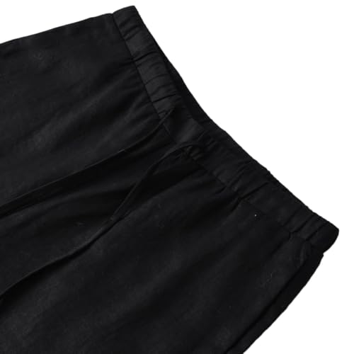 Amazhiyu Men's 100% Linen Summer Casual Elastic Drawstring Loose Pants Pockets3