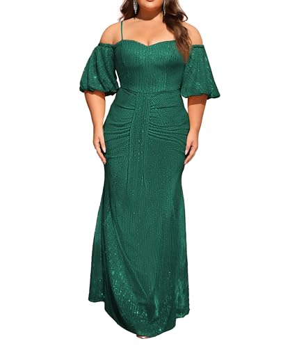 Image of Women's Plus Size Off The Shoulder Puff Sleeve Dress Sequin Formal Maxi Evening Cocktail Party Gowns