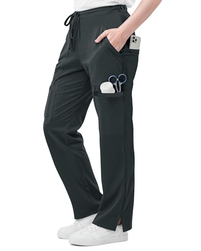 Image of 4-Way Stretch Rayon Blend Scrub Pants Women Mid Rise Relaxed Fit 31 inch Inseam | Flare Scrub Pants with 5 Pockets, Drawstring Waist, Easy-Care Fabric, and Comfortable Fit for Long Healthcare Shifts