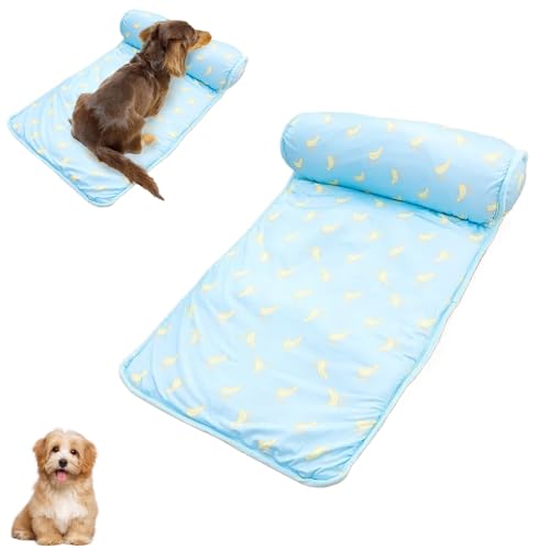 npcluo Cats and Dogs Cooling Bed, 2025 New Pets Cooling Mats, Portable and Washable Cool Pad, Breathable Ice Silk Mat, Cools Cushion for All Types of Pet (Medium, Blue)