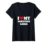 Femme I Love My Yakutian Laika Chien Coeur Amour Laika de Yakoutie T-Shirt avec Col en V