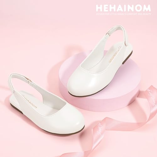 Image of Hehainom Girls Dress Shoes Slingback Flats Round Toe Toddler Little Kids Sandals Summer Flower Girl Communion Church Shoes