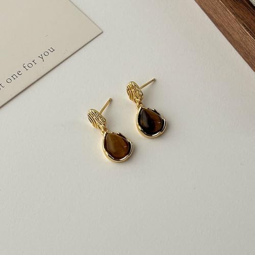 Boucles d'oreilles argent S925 jade naturel jaune marron femme - 5