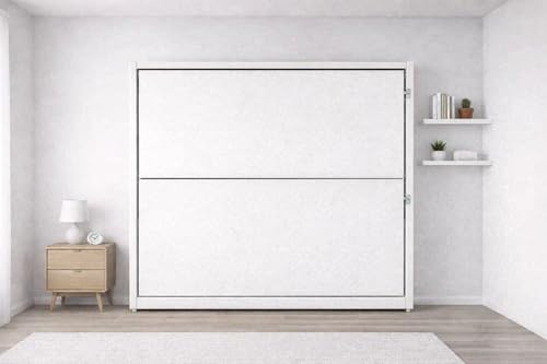 -Dream- Litera Plegable de Pared Que Ahorra Espacio, 2 Camas Individuales, con Escalera y barandilla de Seguridad, 209 x 198 x 35 cm, tapizado en Piel sintética. COLCHONES INCLUIDOS (Blanco)