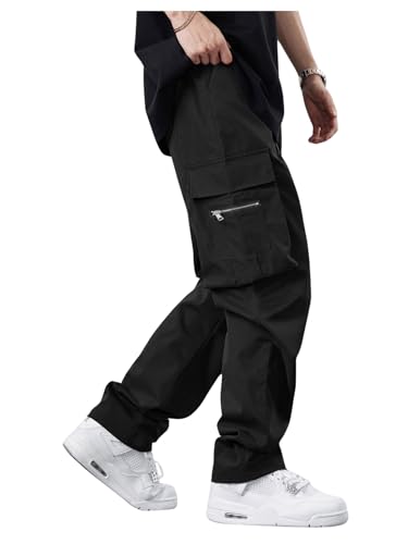 Verdusa Men's Cargo Pants Drawstring Waist Joggers with Zipper Pockets3