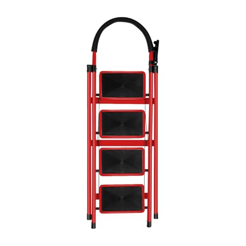 Escabeau Ménager 4 Marches en Aluminium avec Mains Courantes 150 KG Escabeau en Aluminium Echelle Multifonctions pour Maison et Bureau-133 x 74 x 39 cm - 4...