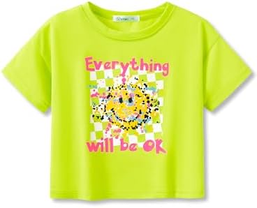 Stylish Graphics Bright Base Color – Cute Crop Top for Little & Big Girls – Summer T-Shirt Clothes Tween Size 6-18
