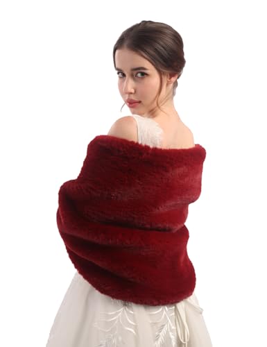 Teyglen Bride Faux Fur Shawl and Wrap Stoles Fur Collar Wraps for Winter Cover Up Cape Warm Fur Scarf Wrap for Women Wedding4