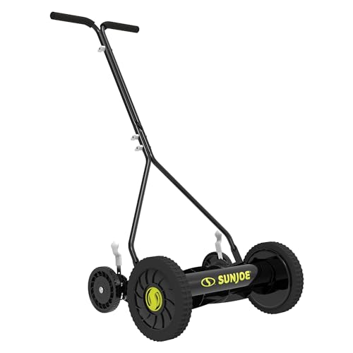 Sun Joe Manual Push Reel Lawn Mower with 9 Adjustable Positions, 14-Inch Cutting Width - Heavy-Duty Yard Trimming Machine for Gardening Care and Maintenance, MJ503M