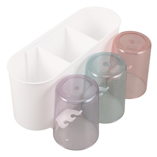 EPIGEIST 壁掛け式パンチ不要歯ブラシホルダー 家族用カップ 乾燥可能コップ付き 歯磨き粉収納対応 滑らかな面に貼付け簡単