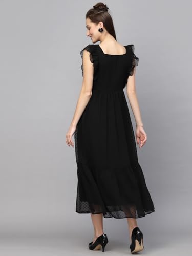 Image of Sugathari Georgette Jacquard Butti Square Neck Knee Length Western Dresses for Women (Dress2 89)