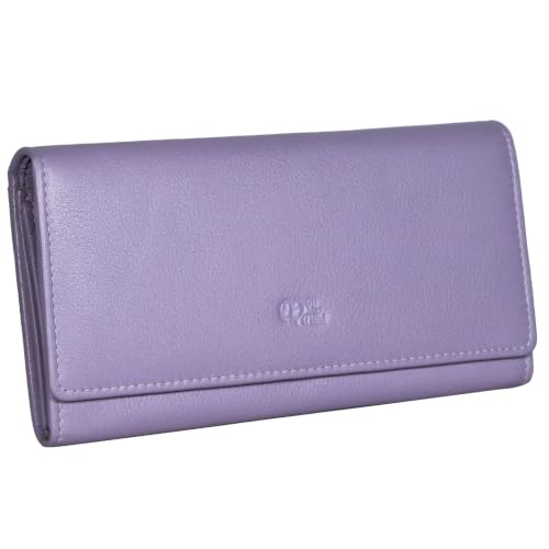 Image of Women's Top Grain Leather Wallet, RFID Blocking Bifold clutch, 17 Card Slots, Zip Pocket Organizer, Elegant Gift for Women - Birthday, Valentine, Anniversary - LAVENDER