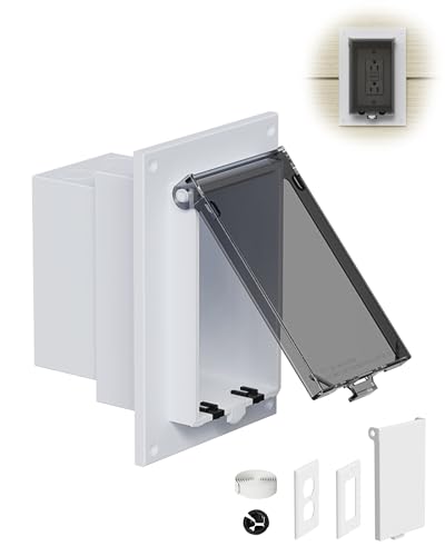 DBVR1W-1 Low Profile IN BOX Exterior Box Outdoor Recessed Outlet Electrical Box for Wet Location Recessed Non-Metallic Exterior Outlet Box with 2 Weatherproof Covers Vertical 1-Gang Clear & White