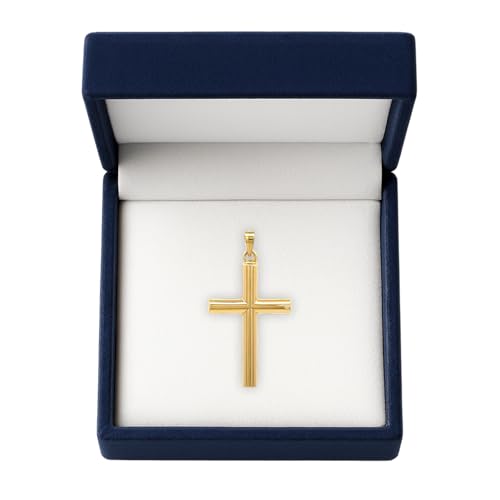 RP Solid 14K Gold Cross Necklace Pendant for Men & Women, Tube Style 14K Cross Pendant Only, Stunning Polished Yellow & White Gold, Highly Pure 14K-Gold in Subtle Size for Layering & All Occasions