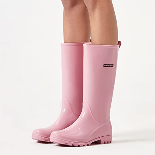 Image of planone Tall Rain Boots Women Fashion Waterproof Boots for Women Light Outdoor Garden Shoes Muck Boots for Ladies Non Slip Work Shoes Rubber Boots with Premium Comfort Insole