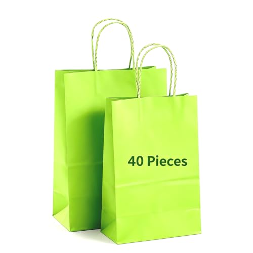 aoioa 13種類取っ手付き中実紙ギフトバッグバルクギフトバッグ多商品には40個の袋が含まれます (明るい緑40个, 27*21*11)