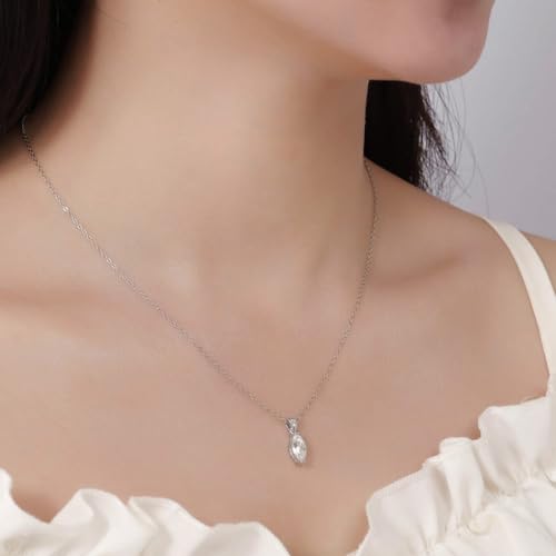 Generic Marquise Moissanite Diamond Pendant Necklace 1 Carat Solitaire S925 Sterling Silver Dainty Choker Chain Necklace White Gold Plated Women Girl Gifts thumb #6