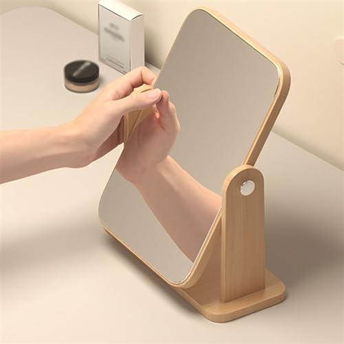 Espejo de maquillaje de mesa con base giratoria de madera natural en tamaño pequeño 7