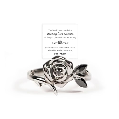 OVNMFH Blooming from Darkness Black Rose Ring, 925 Sterling Silver Black Self Love Rings, Let This Black Rose Be A Reminder of Your Strength And Resilience, Inspirational Jewelry Gift for Women (10)