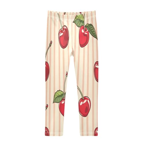 Bolaz Toddler Girls Leggings Printed Yoga Pants Leggings Striped Cherries for Kids