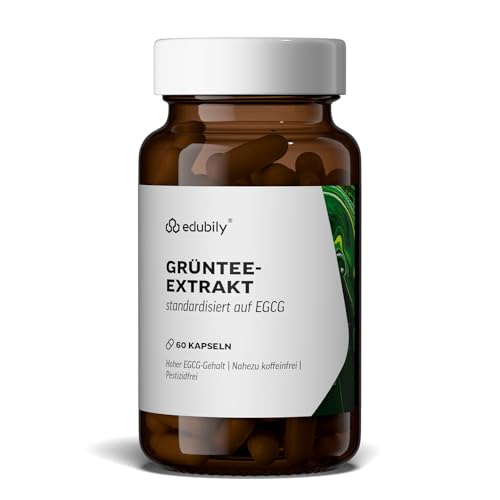 edubily nutrition® Grüntee-Extrakt - 250 mg EGCG pro Kapsel, entspricht 5 Tassen Grüner Tee - nahezu koffeinfrei - ohne Zusatzstoffe - 60 Kapseln im Braunglas edubily nutrition® Grüntee-Extrakt - 250 mg EGCG pro Kapsel, entspricht 5 Tassen Grüner Tee - nahezu koffeinfrei - ohne Zusatzstoffe - 60 Kapseln im Braunglas