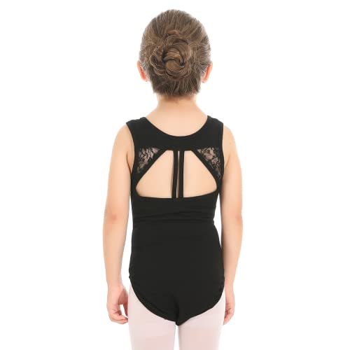 Phineein Girls Sleeveless Ballet Gymnastics Leotards - Kids Athletic Crisscross Floral Mesh Lace Back Dancewear (12-14Years, Black) #TOP3
