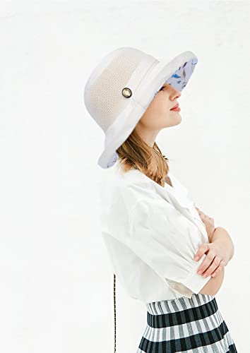 Women-Mesh-Sun-Hats Summer Beach Uv Protection Wide Brim Packable Bucket Cap Upf50+ Beige #TOP4
