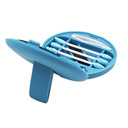 VOANZO Reusable Cotton Swabs Washable Portable Silicone Swab with Mirror for Makeup Ear Cleaning Beauty(Blue ) - Image 2
