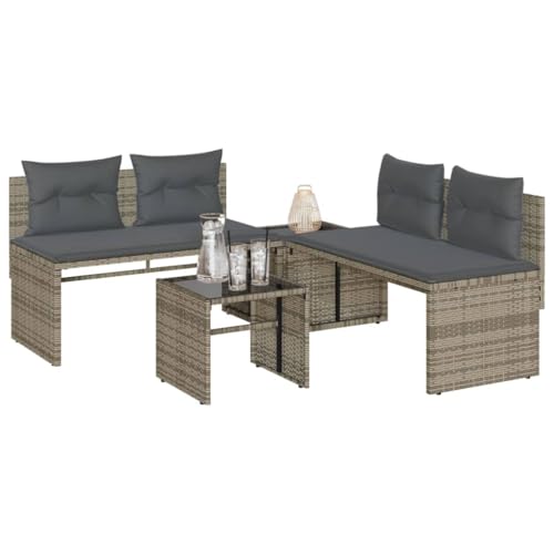 Homgoday Set de sofás de jardín 4 pzas y Cojines ratán sintético Gris Chill out Exterior terraza Sofá de jardín Muebles de Exterior para jardín, terraza, Exterior Gris