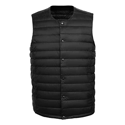 Chaleco de plumón de cuello redondo para hombre, ultraligero, con plumón de pato blanco, chaleco plegable con exterior de agua, abrigos para invierno para hombre, Negro, L