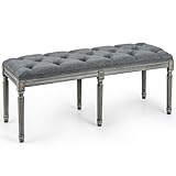 Giantex Vintage Dining Room Bench - 47' Upholstered Entryway Bench with Solid Rubber Wood Legs, End of Bed Button Tufted Ottoman for Entryway, Living Room, Bedroom & Dining Room (1, Grey)