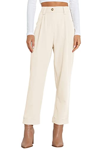 Febriajuce Work Pants For Women Summer Dress Pants Straight Leg Stretch Work Pant With Pockets Beige #TOP9