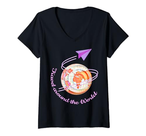 Mujer Camiseta Travel The World Trip Wanderlust Travel Gift Camiseta Cuello V