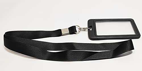Image of Abha International Plastic ID Card Holder with Premium Lanyard for Office /School (Vertical) (Black, Pack of 10pcs.)