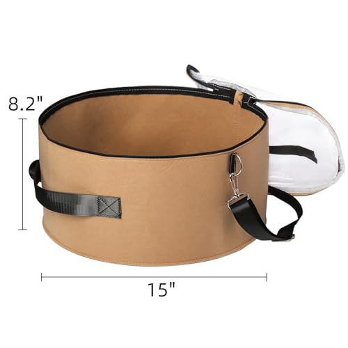 Goaste 2 Pack Hat Storage Box with Lid, 15 Inch Foldable Felt Hat Box, Round Travel Hat Organizer, Cowboy Hat Storage Box with Transparent Lid for Men Women, Stuffed Animal Toys, Clothes, Hats, Khaki