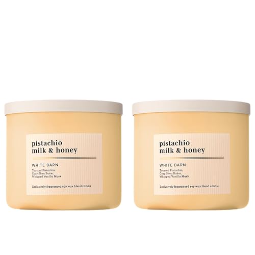 Bath & Body Works 3-Wick Candle Pistachio Milk & Honey Candle Strong Throw Long-Lasting Burn Up to 45 Hours Exclusively Fragranced Soy Wax Blend 14.5 oz - 2 Pack