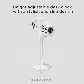 mooas Standing Height Adjustable Flip Desk Clock (White), Retro Vintage Analog Design Flip Clock Standing Clock Battery Operated, for Home Living Room Office School Hotel