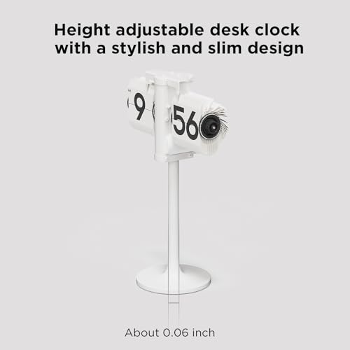 mooas Standing Height Adjustable Flip Desk Clock (White), Retro Vintage Analog Design Flip Clock Standing Clock Battery Operated, for Home Living Room Office School Hotel