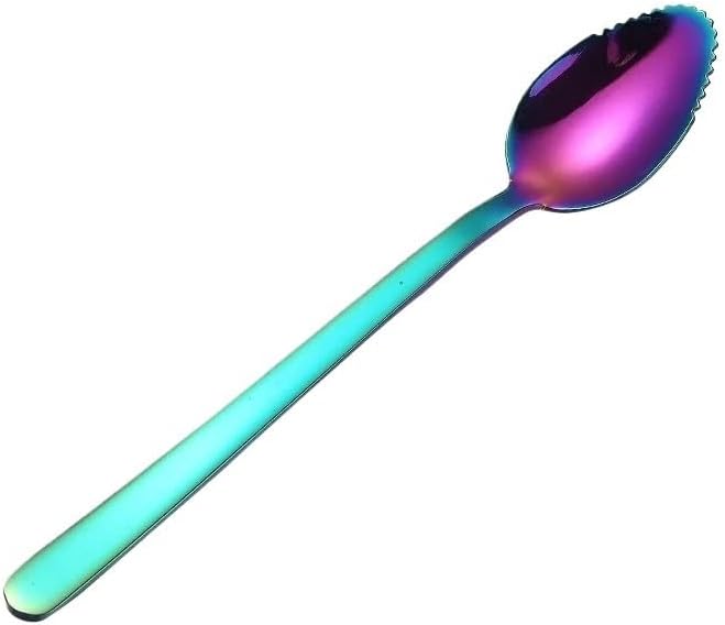 Silverware Set, 1/4/6/8/10/12 Pieces 304 Stainless Steel Fruit Scraper Fruit Spoon with Serrated Fruit Scraper Spoon，Rainbow-12Pcs
